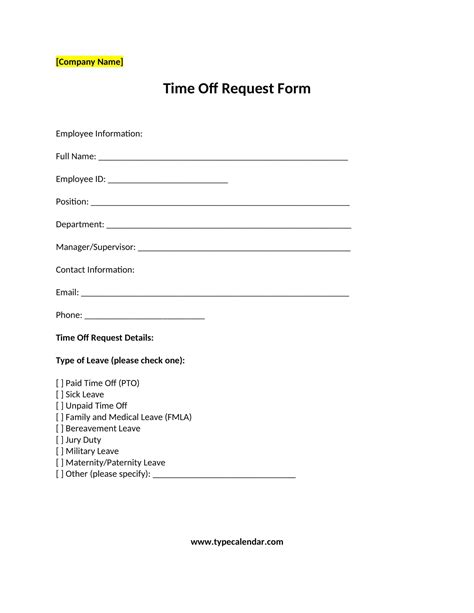 Free Printable Time Off Request Form