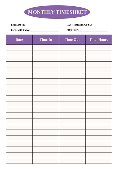 Free Printable Timesheets