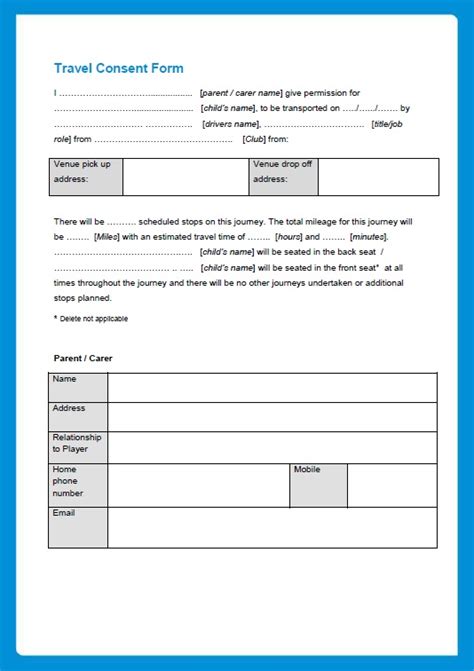 Free Printable Travel Consent Form