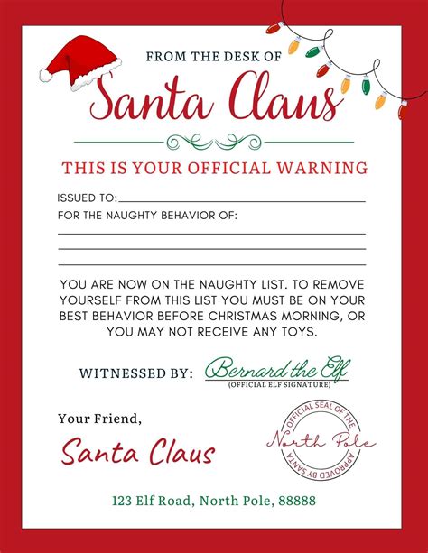 Free Printable Warning Letter From Santa Template