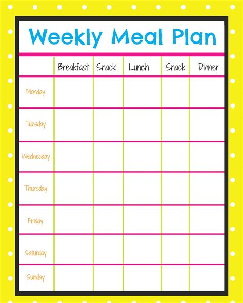 Free Printable Weekly Menu Planner