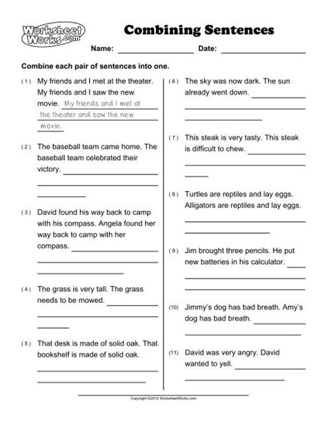 Free Printable Worksheets On Combining Simple Sentences Into Complex Sentences