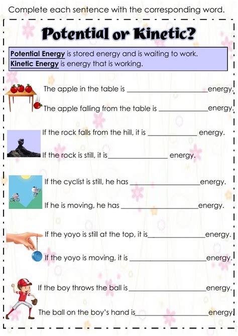 Free Printable Worksheets On Kinetic And Potential Energy
