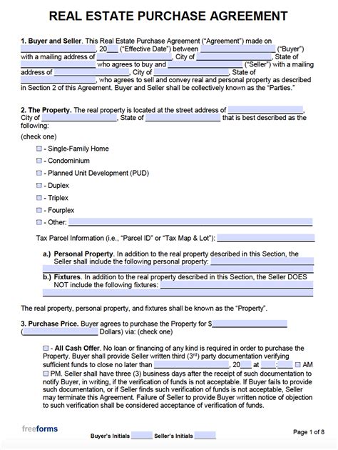 Free Purchase Agreement Template For Real Estate