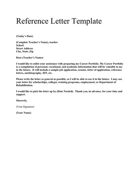 Free Reference Letter Template Word