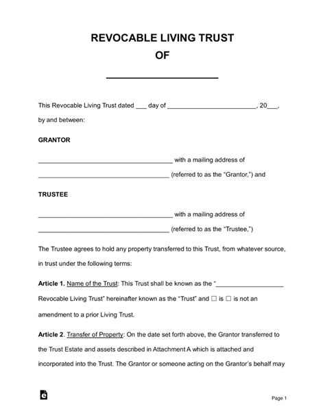 Free Revocable Living Trust Template