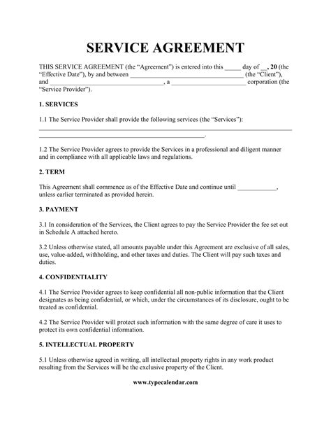 Free Sample Service Agreement Template