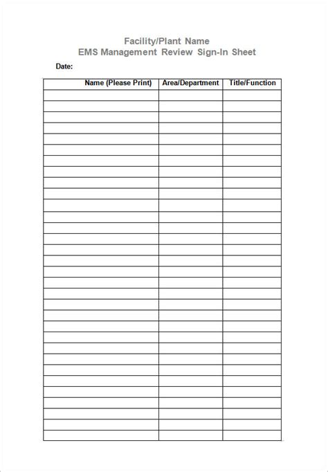 Free Sample Sign In Sheet Template