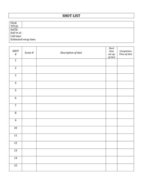 Free Shot List Template