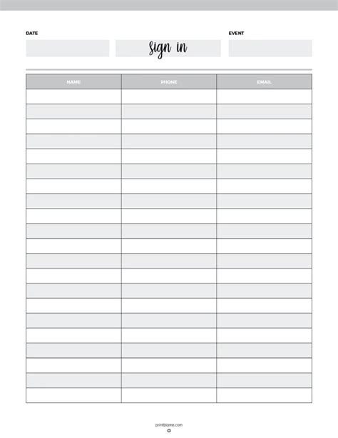 Free Sign In Sheets Printable