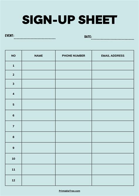 Free Sign Up Sheet Printable