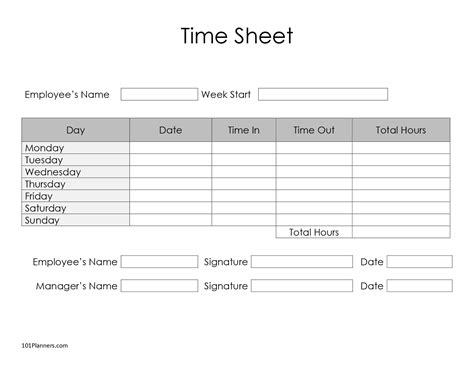 Free Simple Timesheet Template