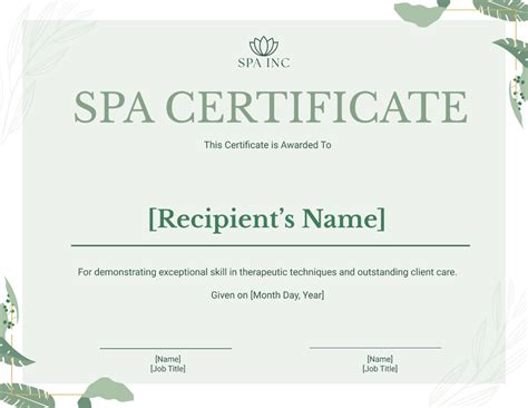 Free Spa Gift Certificate Template