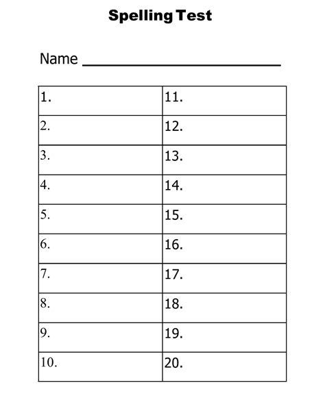 Free Spelling Test Template