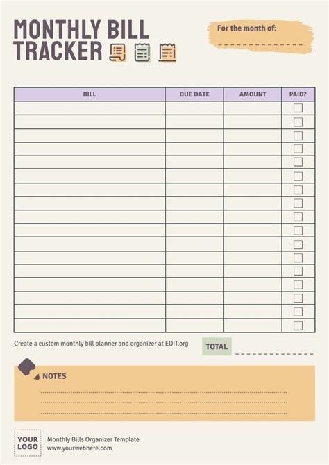 Free Template For Monthly Bills
