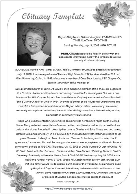 Free Template For Obituary