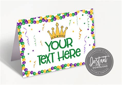 Free Template For Table Name Cards For Mardi Gras