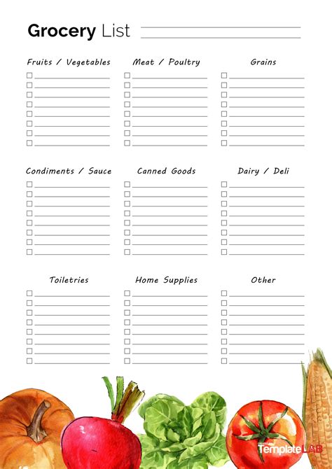 Free Template Grocery List