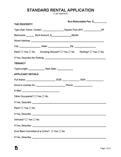 Free Template Rental Application