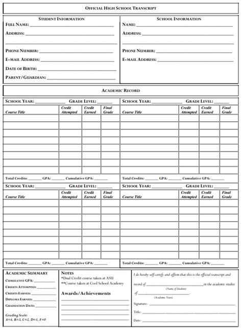 Free Transcript Template For Homeschool