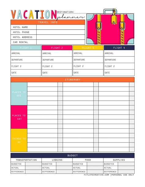 Free Vacation Planner Template