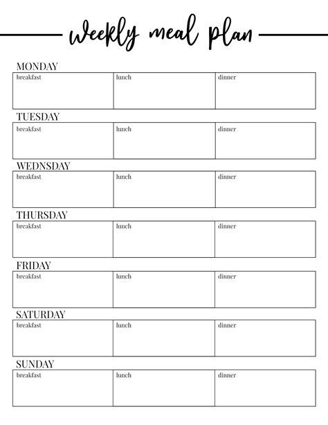 Free Weekly Meal Plan Template