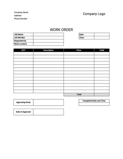 Free Work Order Templates