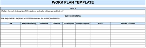 Free Work Plan Template