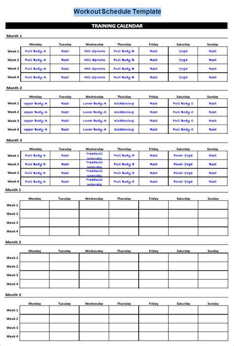 Free Workout Schedule Template