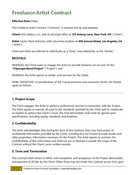 Freelance Artist Contract Template