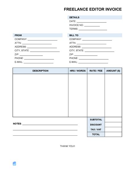 Freelance Editor Invoice Template