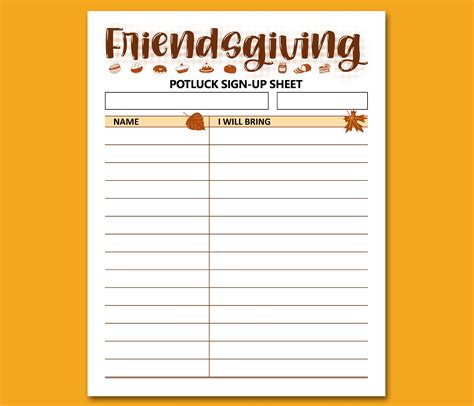 Friendsgiving Sign Up Sheet Template