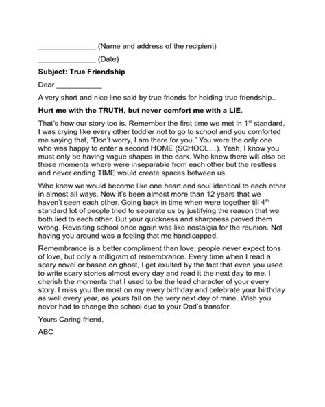 Friendship Letter Template