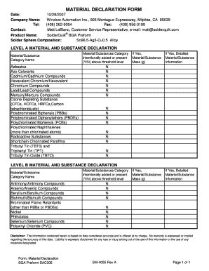 Full Material Declaration Template