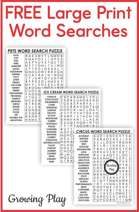 Fun Large Print Word Search Printable
