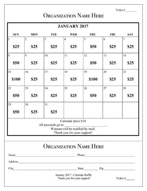 Fundraiser Editable Free Calendar Raffle Template