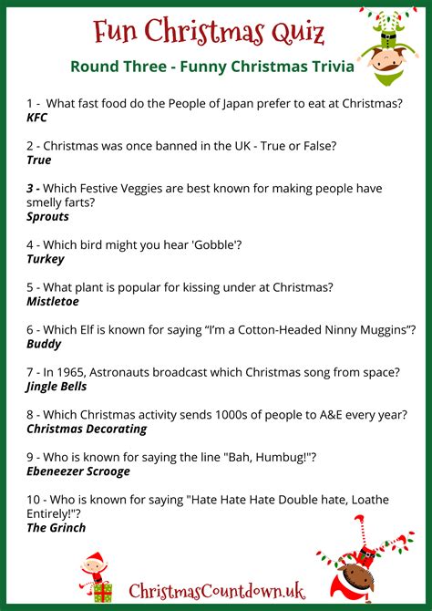 Funny Christmas Quiz With Answers Printable