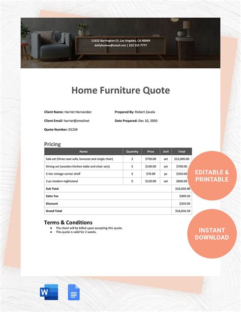 Furniture Quote Template