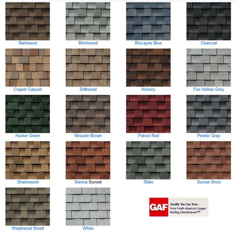 Gaf Shingles Colors Chart