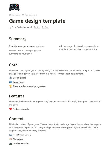 Game Design Doc Template