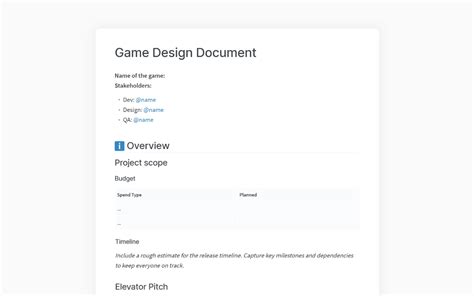 Game Design Document Template Word