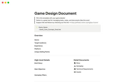 Game Design Document Templates