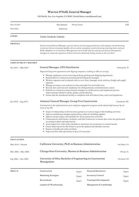 General Manager Resume Template