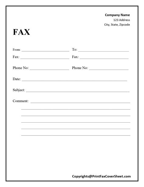 Generic Printable Fax Cover Sheet