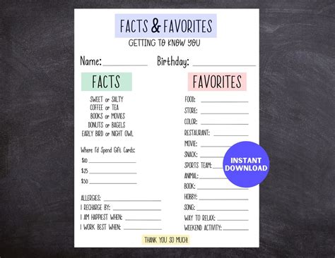 Get To Know You Questionnaire Printable
