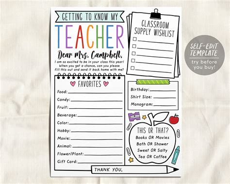 Getting To Know The Teacher Template