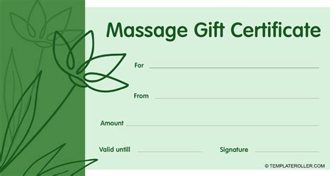 Gift Certificate For Massage Template