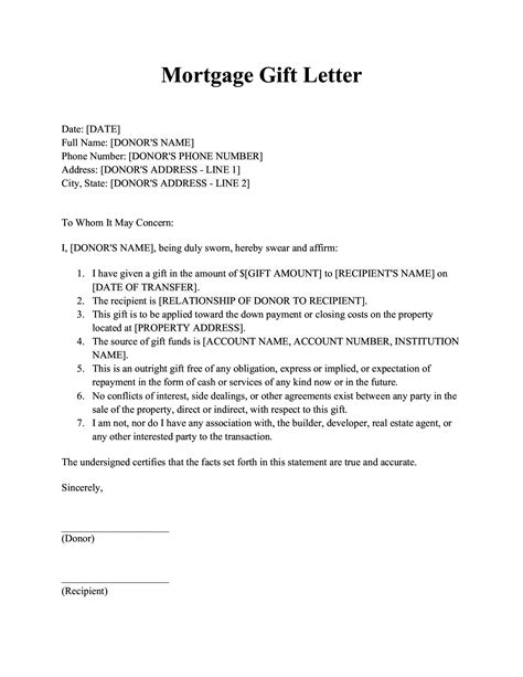 Gift Letter Template For Mortgage