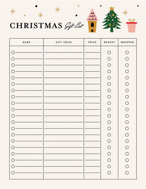 Gift List Printable