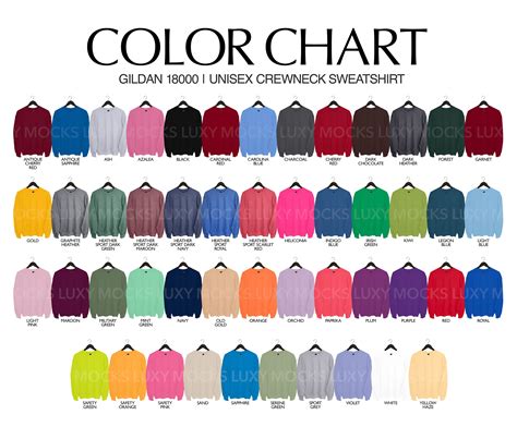 Gildan G180 Color Chart